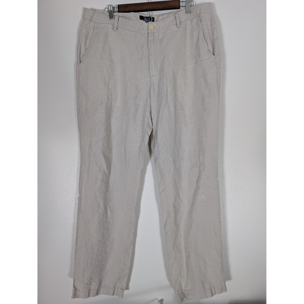 Blue Saks Fifth Avenue Mens Size 36 100% Linen Pants Beige Oatmeal Straight Leg